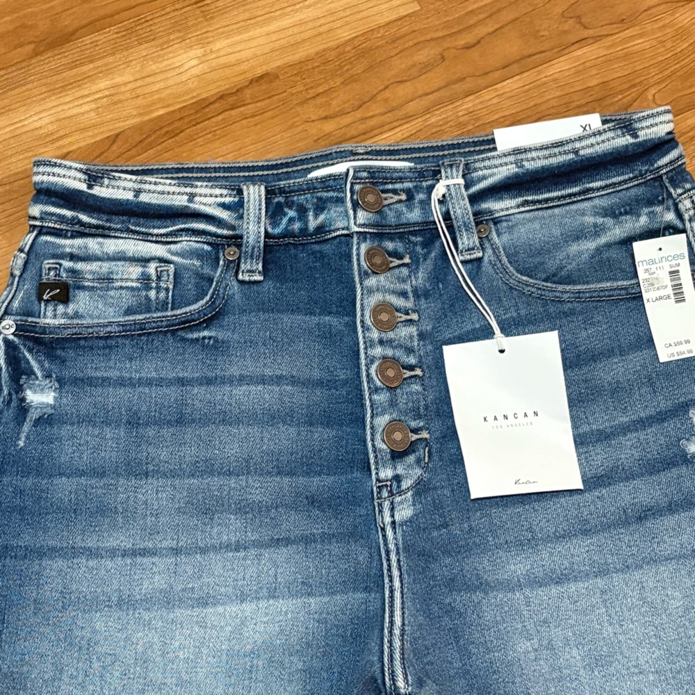 KanCan Blue Jean Shorts Women’s XL high rise button fly distressed frayed hem - Picture 3 of 15